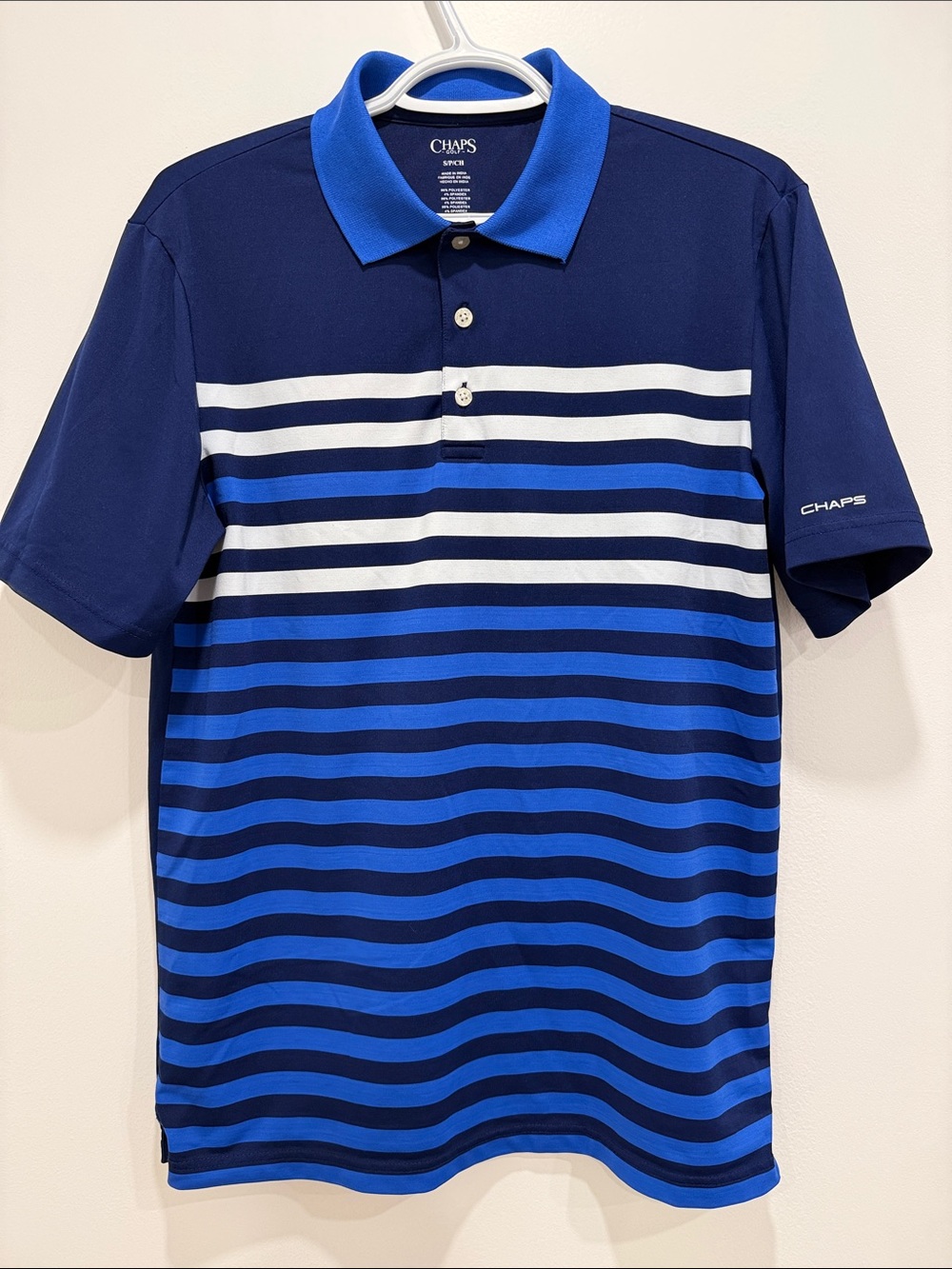 Chaps Men’s Navy and Royal Blue Striped Polo